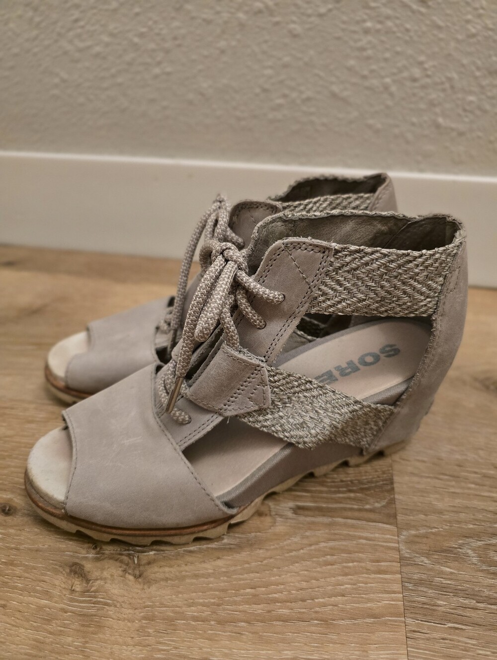 SOREL Joanie Lace Up Wedge Sandals In Taupe Color